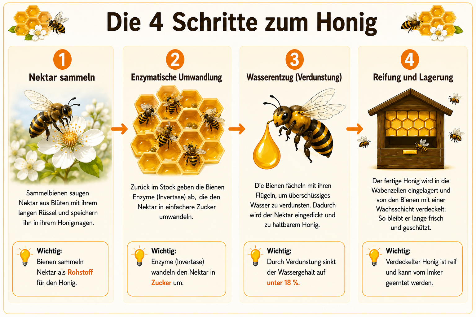 Die 4 Schritte zum Honig